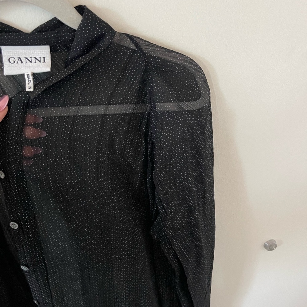 GANNI Black polka dot sheer button down shirt - Picture 4 of 6